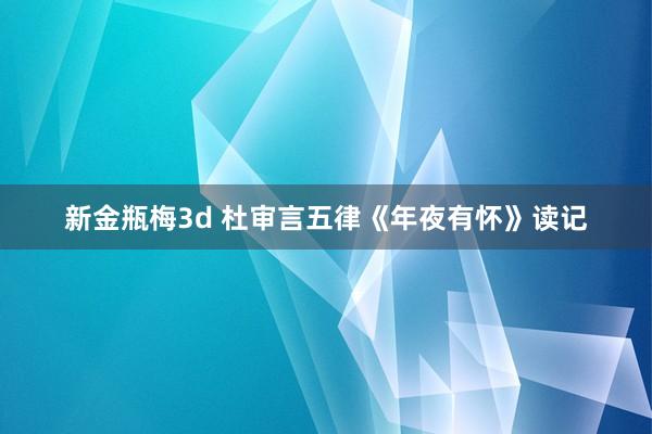 新金瓶梅3d 杜审言五律《年夜有怀》读记